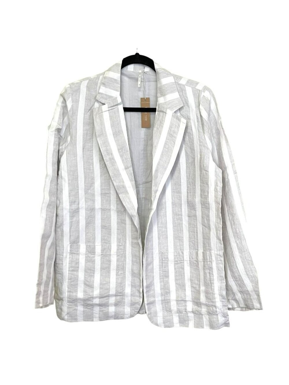 Revolve Hello Nite Striped Linen Open Blazer Size Small Gray White New